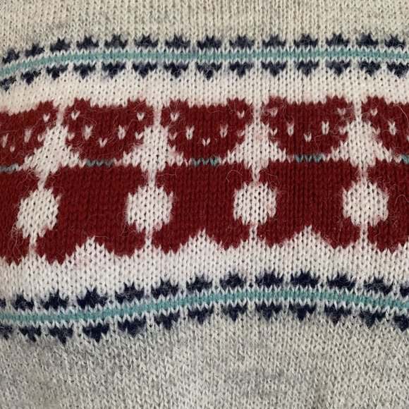 Vintage 80s Teddy Bear and Flower Acrylic Sweater KAWAII CUTE Cottage - Picture 3 of 11